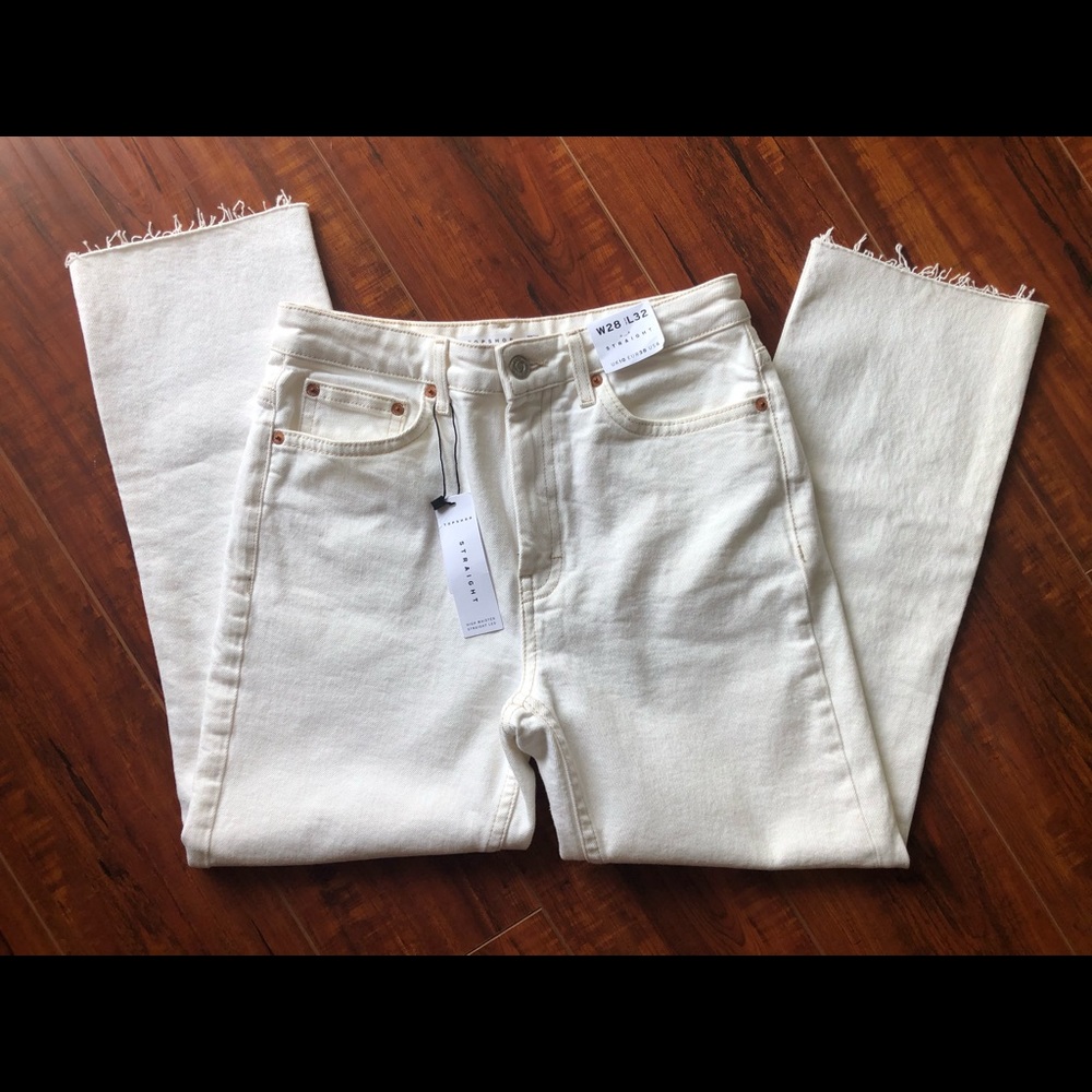 NWT TopShop raw hem straight jeans